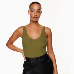 Babaton Olive Green Ribbed Tank Top
